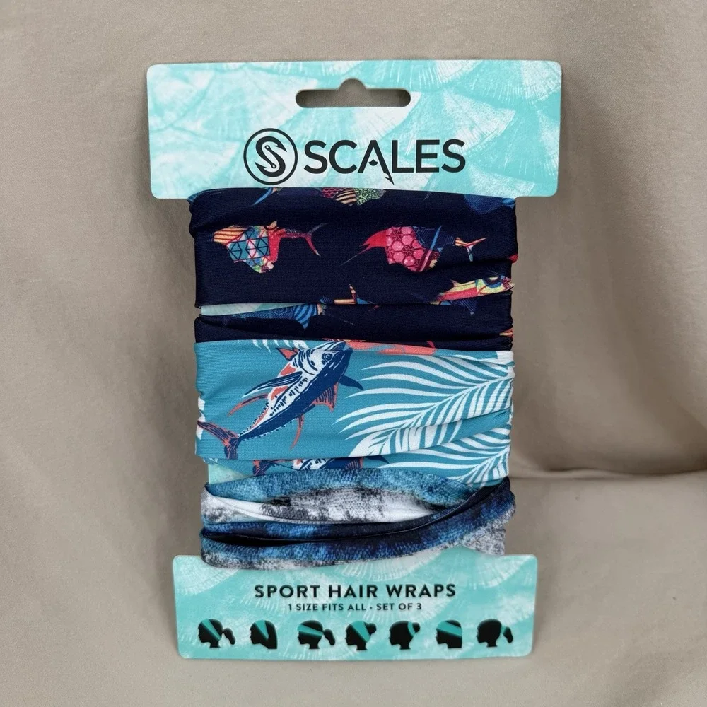 Scales Sport Hair Wraps Set of 3 Multicolor Fishing Athlete Running Ponytail - Picture 3 of 4